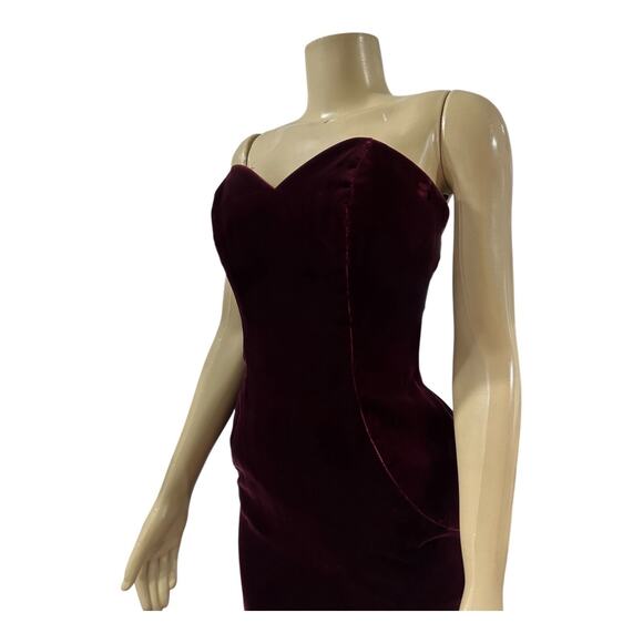 Vintage 80s Victor Costa Burgundy Velvet Strapless Cocktail Dress - Picture 6 of 14
